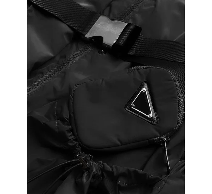 Krátka čierna dámska bunda s opaskom (AG3-03)