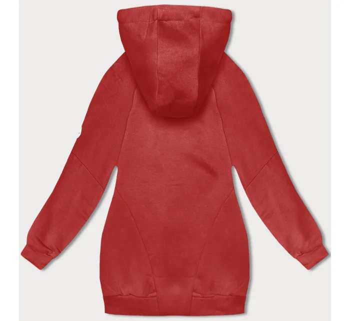 Dámska dlhá mikina voľného strihu s rebrovanými manžetami, červená (AMG-332A)