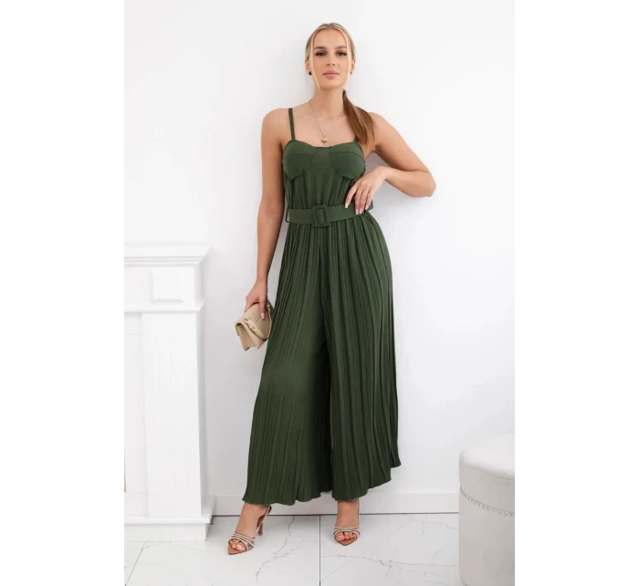 model 20081364 overal s ramínky khaki - K-Fashion