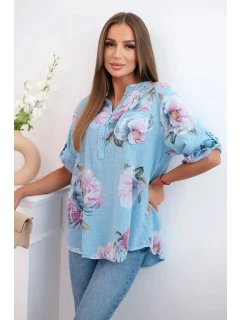 Dámska bavlnená blúzka s kvetinovým vzorom modrá