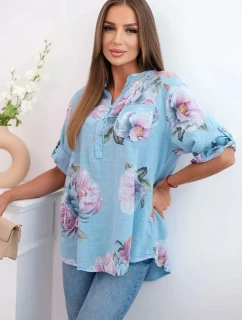 Dámská bavlněná halenka s květinovým vzorem modrý