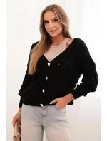 Dámsky sveter s výstrihom do V a zlatými gombíkmi čierny
