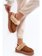 Kožené Semišové Pantofle Dámské Na Platformě S Kožíškem Camel model 21638811 - Boto Kožené Semišové Pantofle Dámské Na Platformě S Kožíškem Camel model 21638811 - Boto