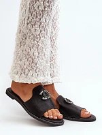 Eleganckie Klapki Damskie Błyszczące Z Ozdobą S.Barski KV27-050 Czarne