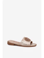 Klapki Damskie Na Płaskim Obcasie Z Ozdobą S.Barski KV51-013 Złote Klapki Damskie Na Płaskim Obcasie Z Ozdobą S.Barski KV51-013 Złote