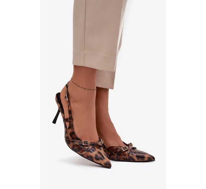 Lodičky s patou a pásky leopardí hnědé model 21711779 - Boto