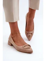 Lodičky na nízkom podpätku so zdobením, Eco Suede S.Barski Beige