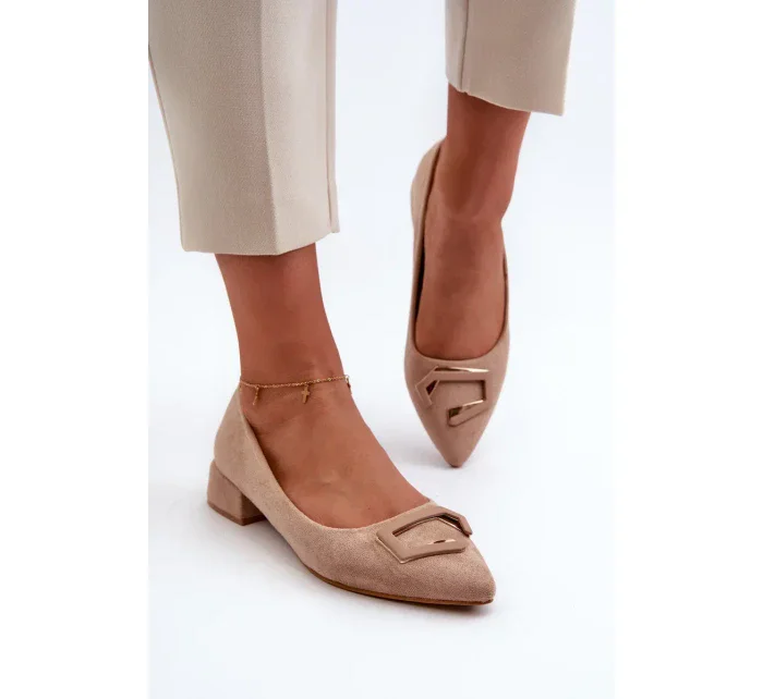 Lodičky na nízkom podpätku so zdobením, Eco Suede S.Barski Beige