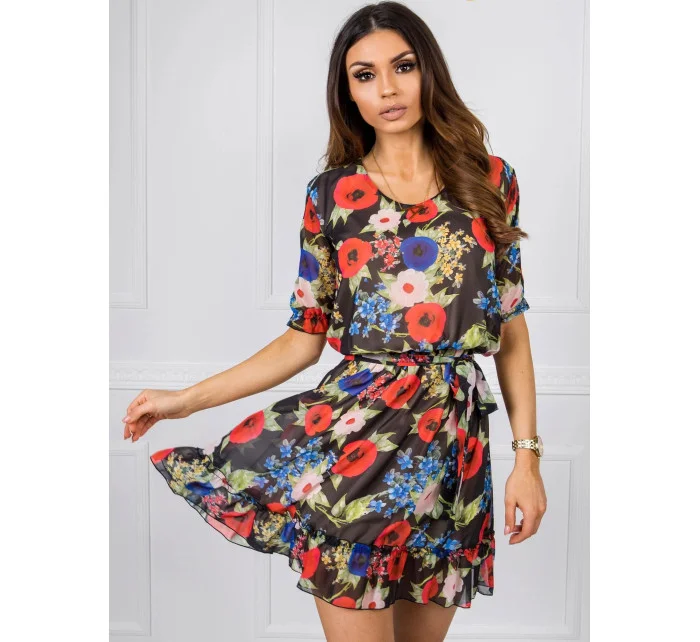 Dámské šaty LK SK model 21151449 černé s květinami - FPrice Dámské šaty LK SK model 21151449 černé s květinami - FPrice