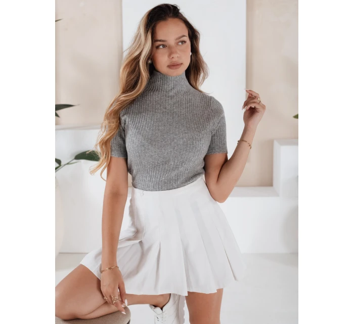Dámský žebrovaný svetr s krátkým rukávem šedý Dstreet model 21991052 - FashionStreet