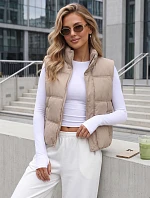 Dámska zateplená vesta bez kapucne, tmavo béžová, FashionStreet TY5727
