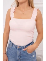 Blúzka bez ramienok s volánikmi, púdrovo ružová