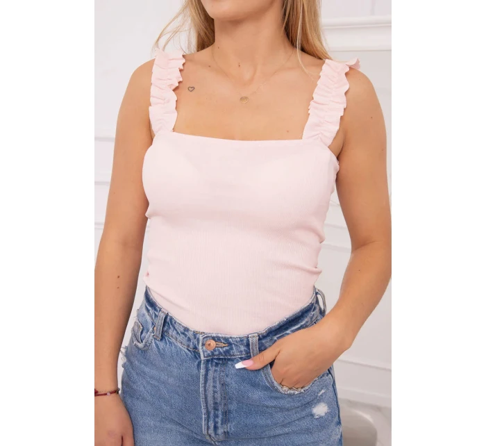 Blúzka bez ramienok s volánikmi, púdrovo ružová
