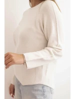 Svetr dámský z viskózy s dlouhým rukávem a kulatým výstřihem béžový
