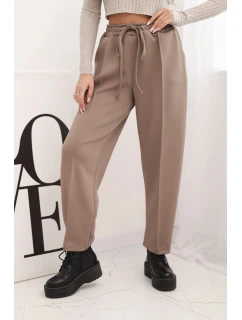 Elegantní dámské kalhoty s vysokým pasem a vázáním v pase fango