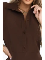 286-9 SANDY Košeľové šaty s opaskom - čokoládové