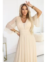 Dlouhé třpytivé plus size šaty s výstřihem a rukávy model 21945491 - numoco basic