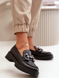 Damskie Skórzane Mokasyny Z Ozdobą CheBello 4369 Czarne