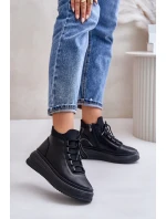 Lehké Kožené Sportovní Boty Na Platformě model 21673220 Černé - Artiker