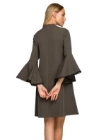 Šaty áčkového střihu s rukávy khaki barva model 18004271 - Moe Šaty áčkového střihu s rukávy khaki barva model 18004271 - Moe