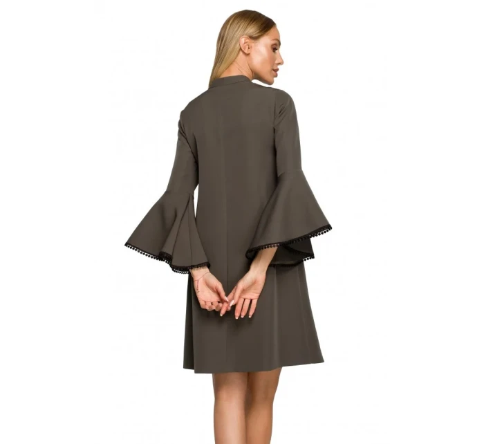 Šaty áčkového střihu s rukávy khaki barva model 18004271 - Moe Šaty áčkového střihu s rukávy khaki barva model 18004271 - Moe