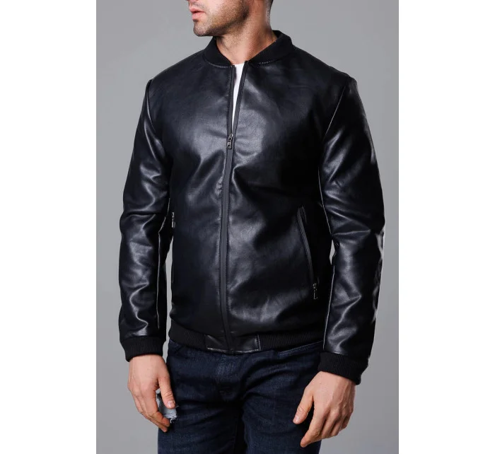 Černá pánská bunda typu "bomber" z ekokůže model 18347970 - J.STYLE Černá pánská bunda typu "bomber" z ekokůže model 18347970 - J.STYLE