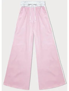 Dámske voľné nohavice v púdrovo ružovej farbe s lampášmi (764ART)