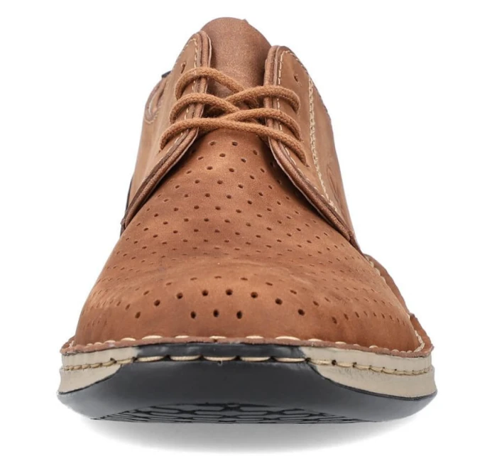 Pánské kožené polobotky M model 22008944 hnědé s ažurovým vzorem - Rieker Pánské kožené polobotky M model 22008944 hnědé s ažurovým vzorem - Rieker