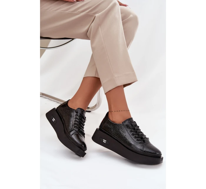 Skórzane Lakierowane Półbuty Damskie Na Platformie Artiker 57C2041 Czarne