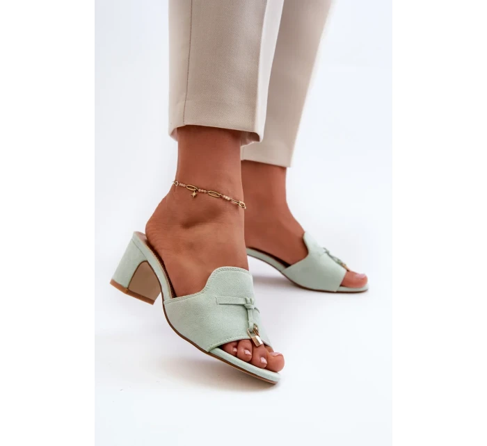 Dámske papuče s vysokým podpätkom z eko semišu, mätová Yemenna