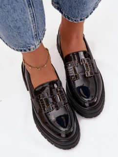 Dámske lakované mokasíny so zdobením Ysandra - čierne