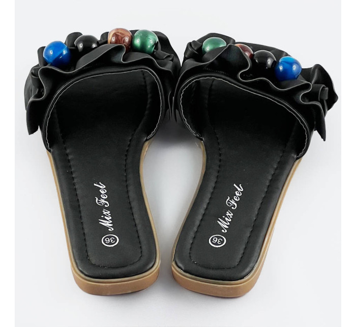 Černé dámské pantofle s plochou podrážkou (WWW-319)