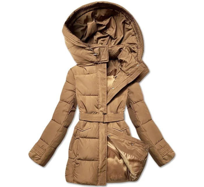 Hnědá vypasovaná zimní bunda s opaskem model 21248119 - Banna Hnědá vypasovaná zimní bunda s opaskem model 21248119 - Banna