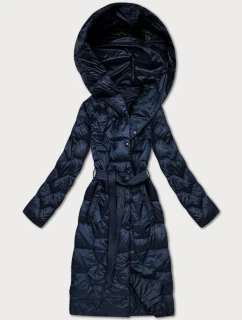 Tmavomodrý prešívaný kabát s opaskom Libland (LD-7806)