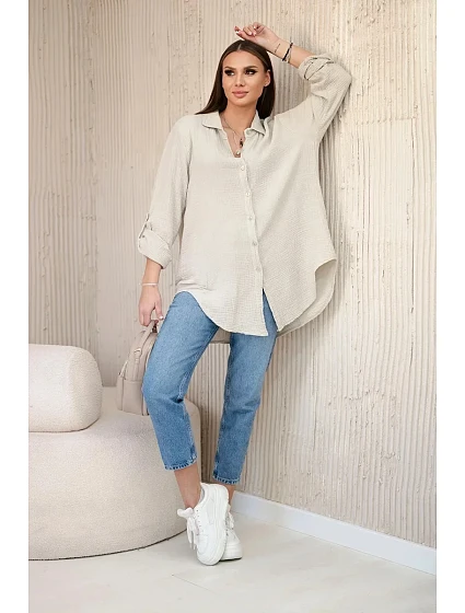 Bavlněná mušelínová košile oversize tmavě béžová