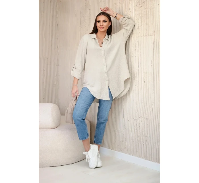 Bavlnená mušelínová oversize košeľa tmavo béžová