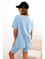 Dámský bavlněný komplet s krátkým rukávem a šortkami modrý