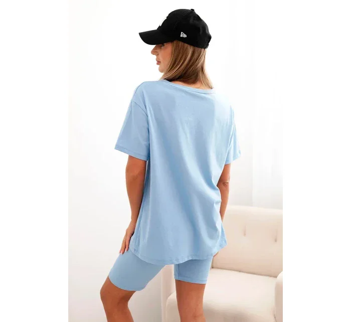 Dámský bavlněný komplet s krátkým rukávem a šortkami modrý