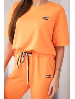 Dámský komplet z viskózy máslový s krátkým rukávem a kalhotami s ohrnutým lemem oranžový