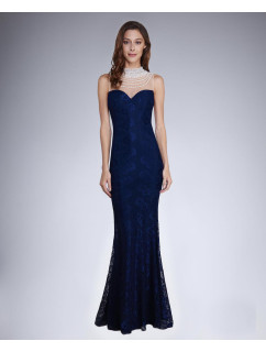 Dámské společenské šaty  s krajkou a dlouhé tmavě modré Tmavě modrá / XL & model 15043017 - SOKY&#38;SOKA