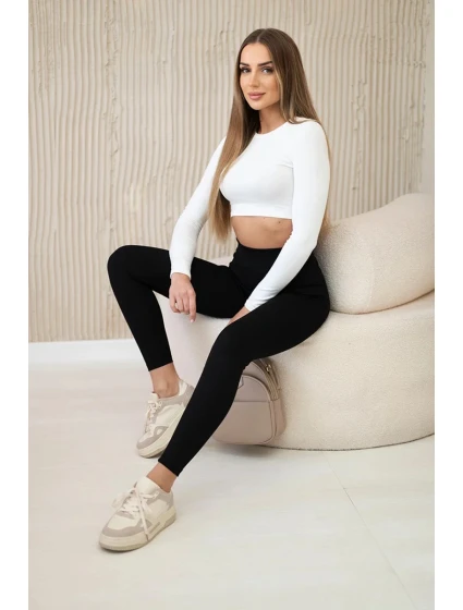 Dámske rebrované legíny s vysokým pásom čierne