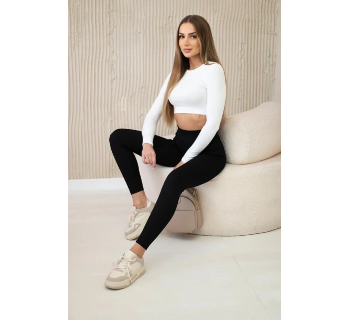 Dámske rebrované legíny s vysokým pásom čierne