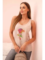 Dámska bavlnená blúzka s kvetinovou potlačou béžová