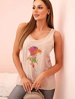 Dámska bavlnená blúzka s kvetinovou potlačou béžová