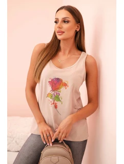 Dámska bavlnená blúzka s kvetinovou potlačou béžová