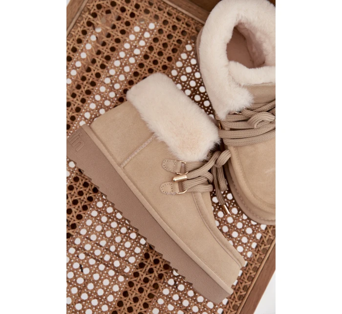 Śniegowce Damskie Z Naturalnego Zamszu D.Franklin DFSH375006 Jasnobeżowe