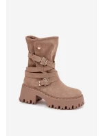 Botki Damskie Na Masywnym Obcasie Z Klamrami I Paskiem Beżowe Nerelisa Botki Damskie Na Masywnym Obcasie Z Klamrami I Paskiem Beżowe Nerelisa