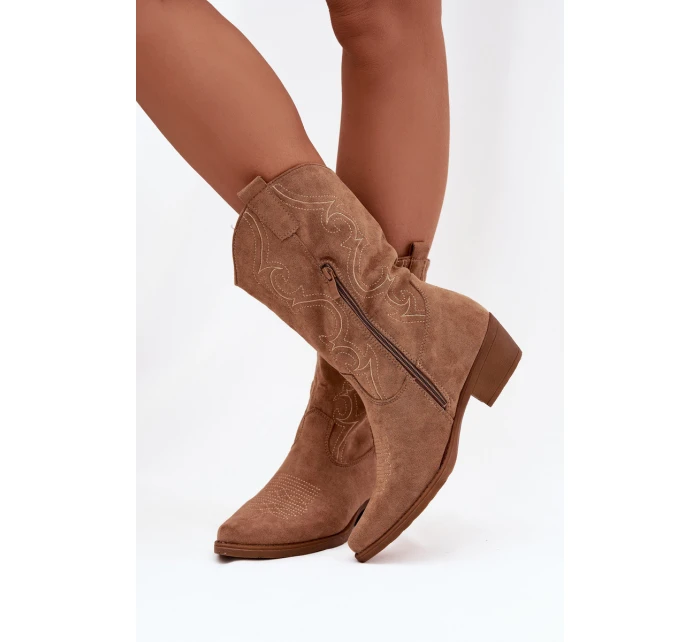 Dámské boty kovbojky na podpatku zateplené béžové model 21772330 - Boto
