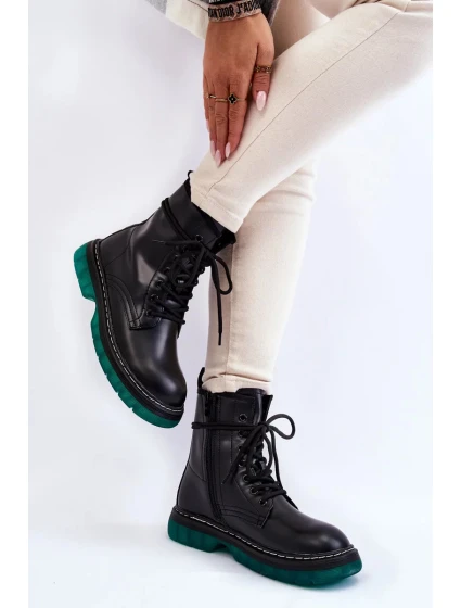 Dámské šněrovací boty se zelenou podrážkou černá model 19988095 - Kesi Dámské šněrovací boty se zelenou podrážkou černá model 19988095 - Kesi