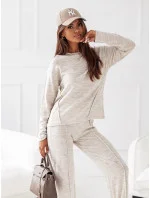 Béžový úpletový komplet blůza a kalhoty model 19673971 - Moon Béžový úpletový komplet blůza a kalhoty model 19673971 - Moon